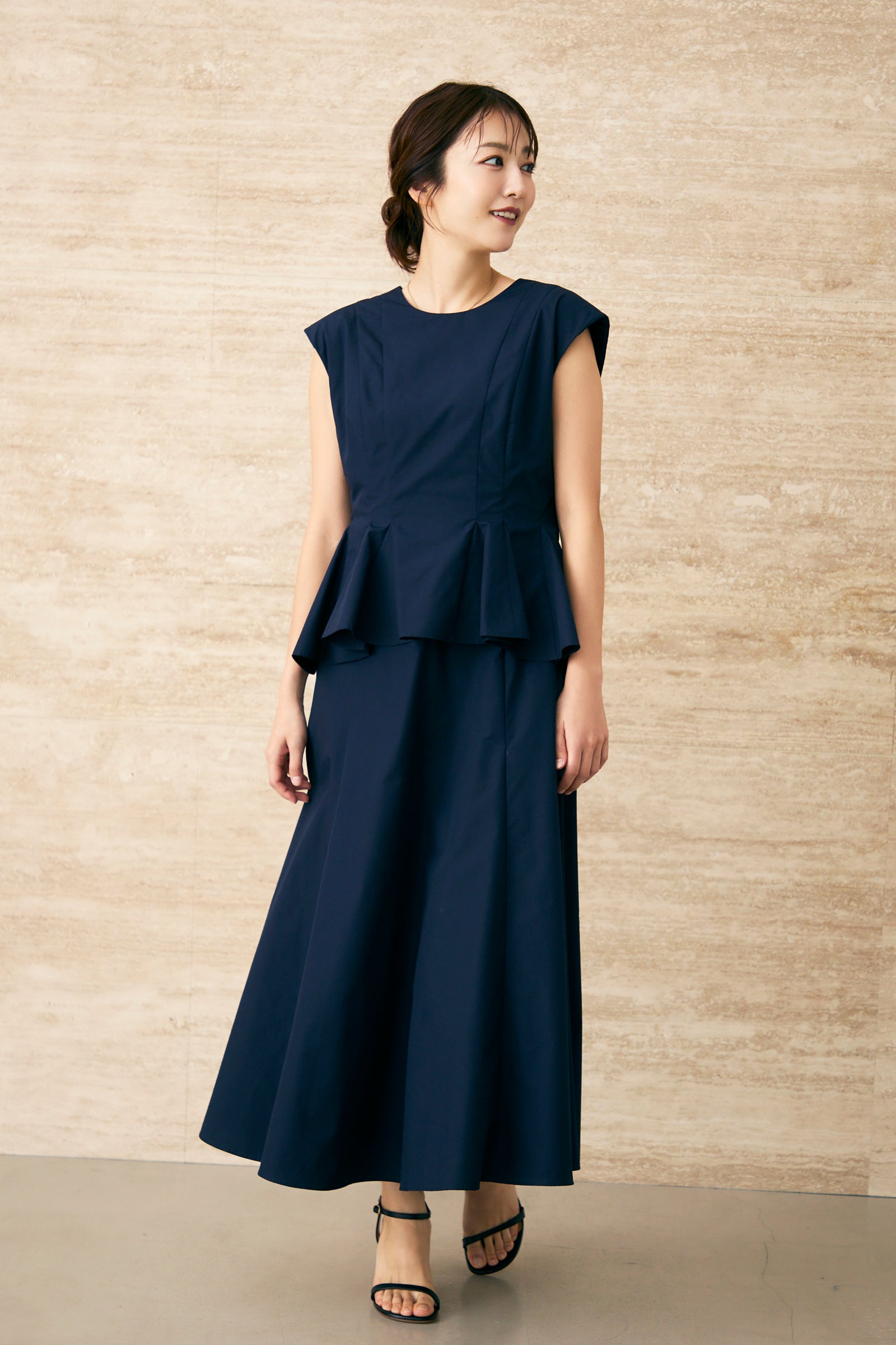 Staycation peplum dress (Estella.K×Audire)（Navy）