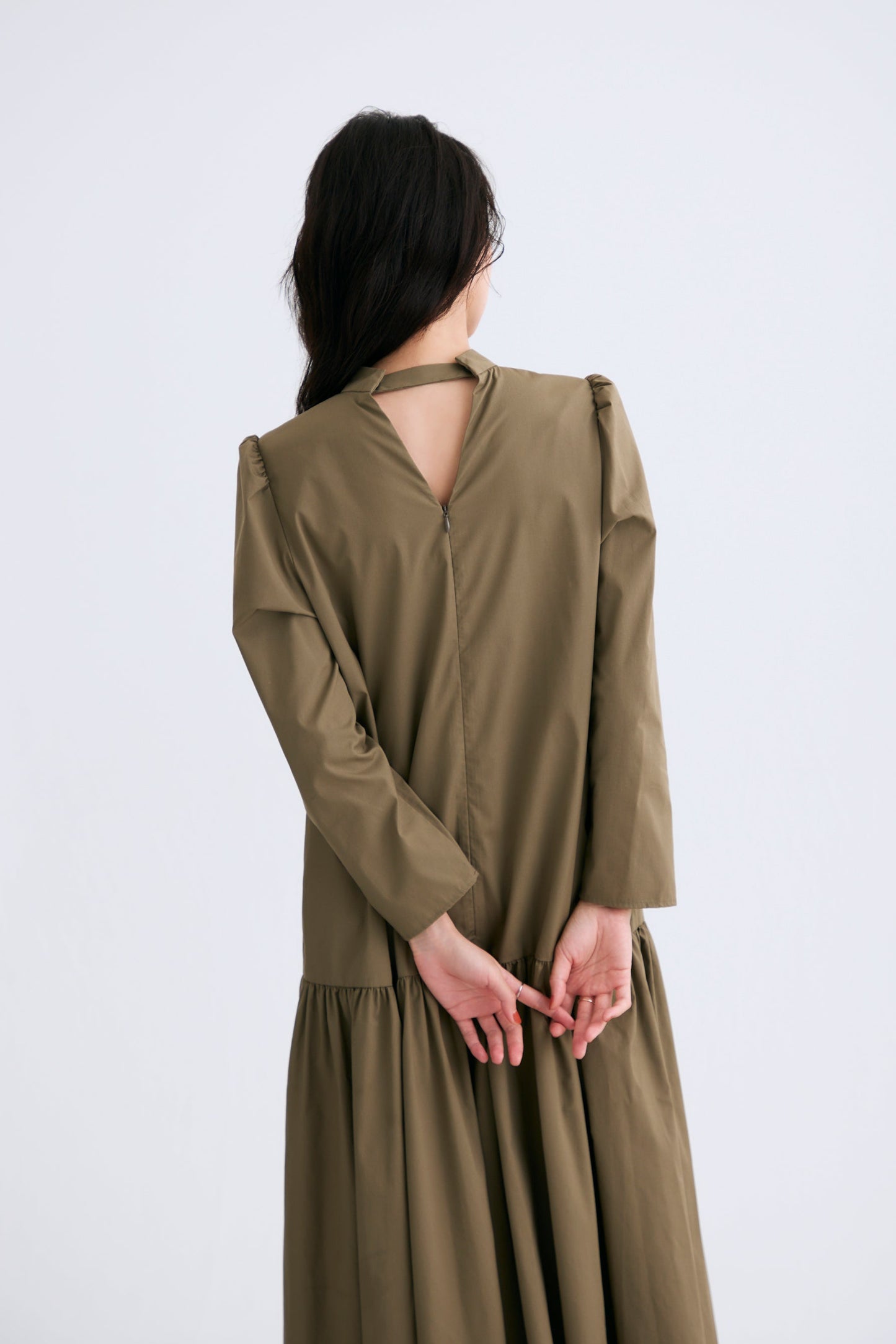 2 pattern ribbon dress(Khaki)