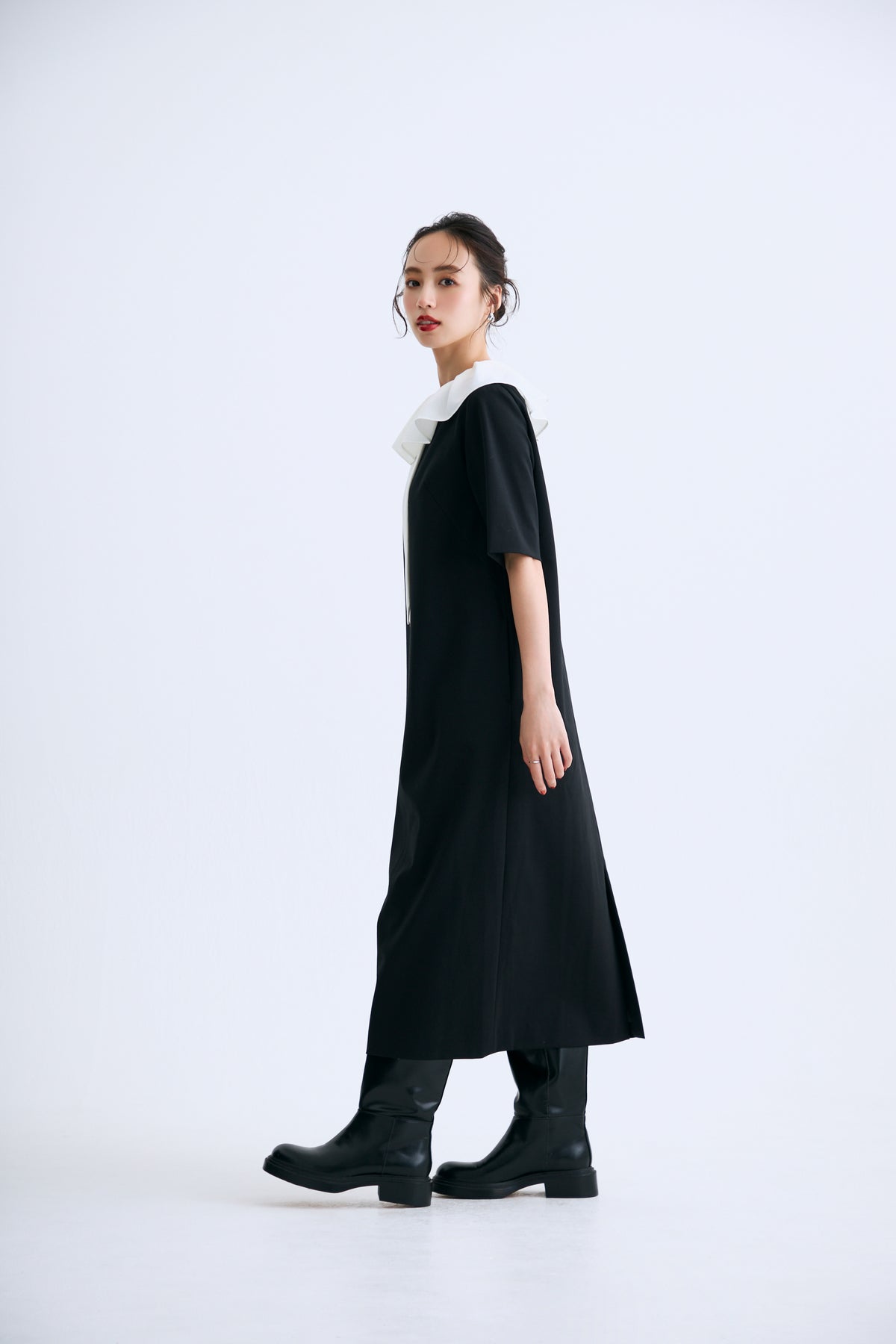 Chiffon collar dress(Black)