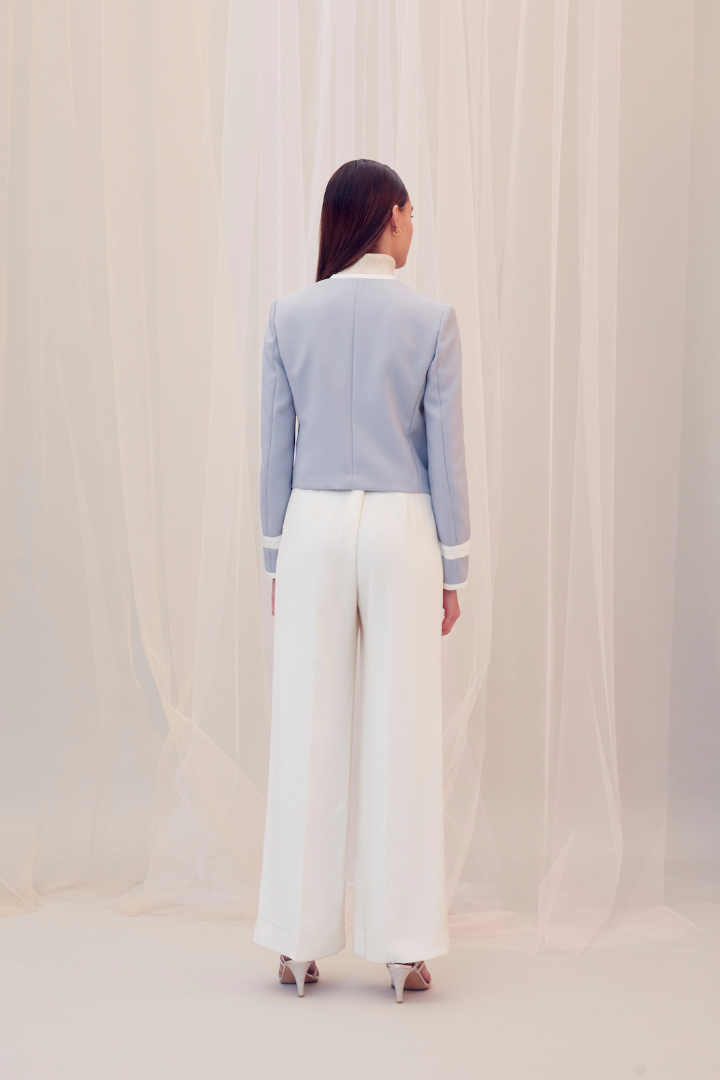 No collar box jacket (Blue gray×Off white)