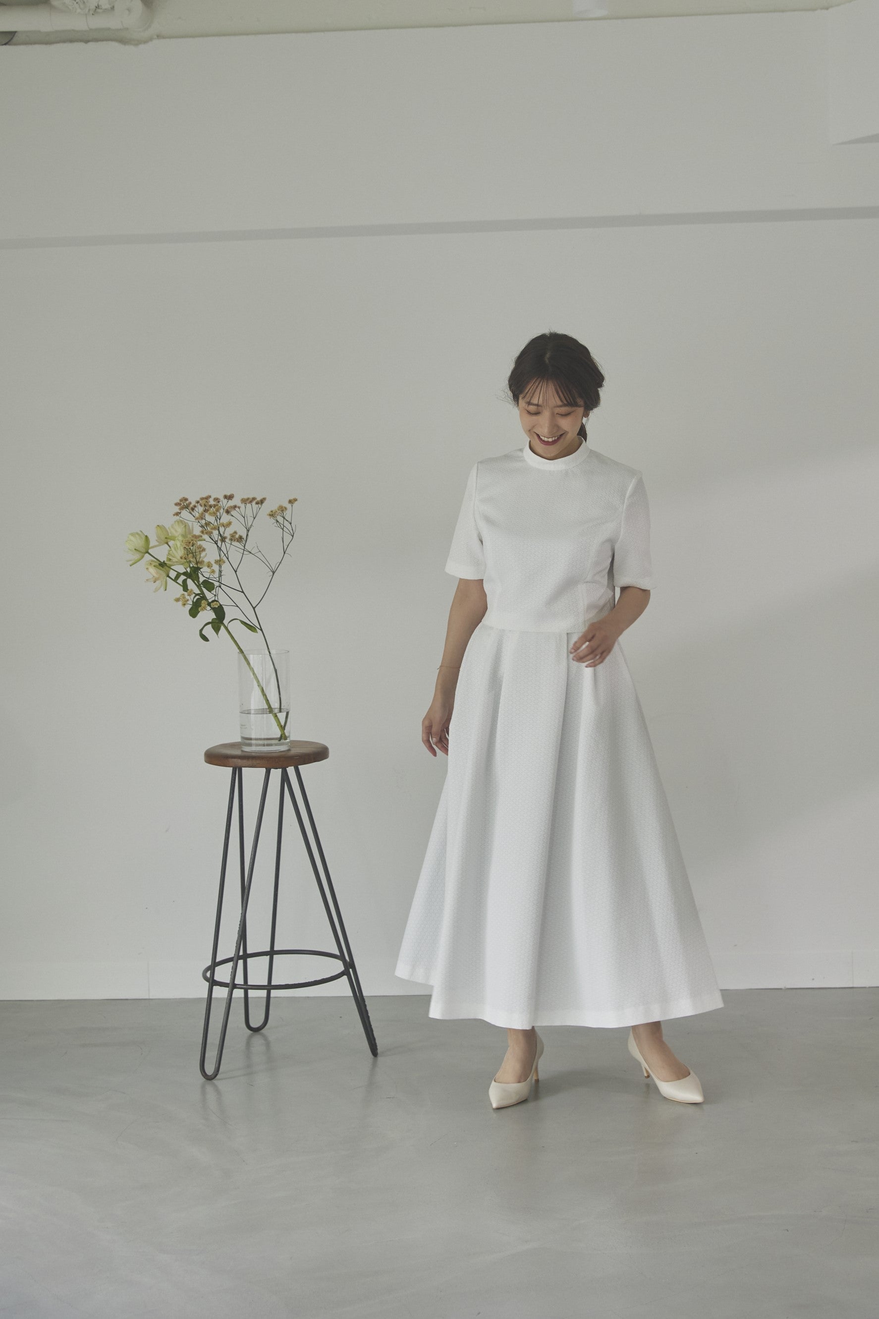 Blooming jacquard skirt(White) – Audire