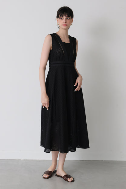 Flower broidery lace dress (Black)