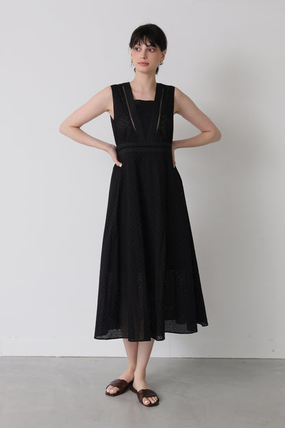 Flower broidery lace dress (Black)