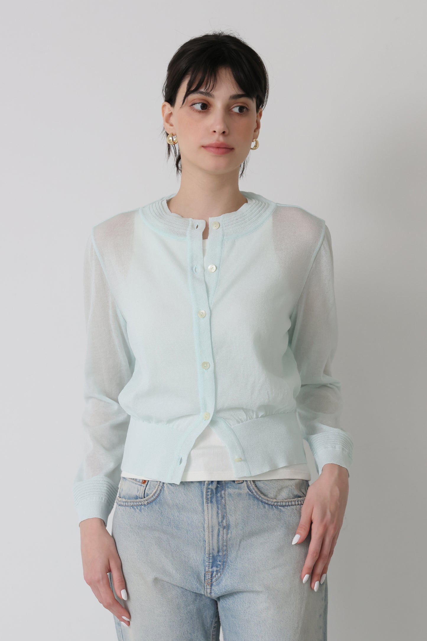 Slight glitter sheer cardigan (Mist blue)