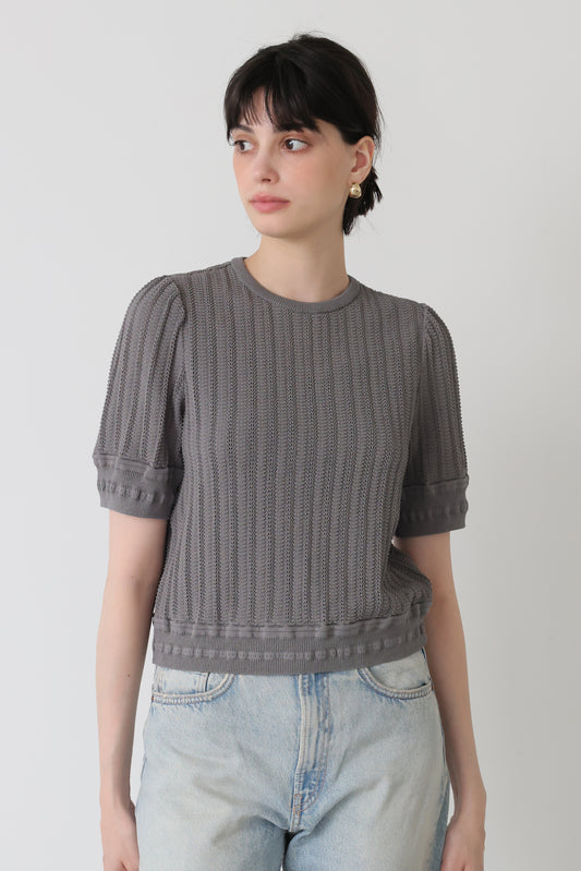 Jane half-sleeve knit tops (Gray)