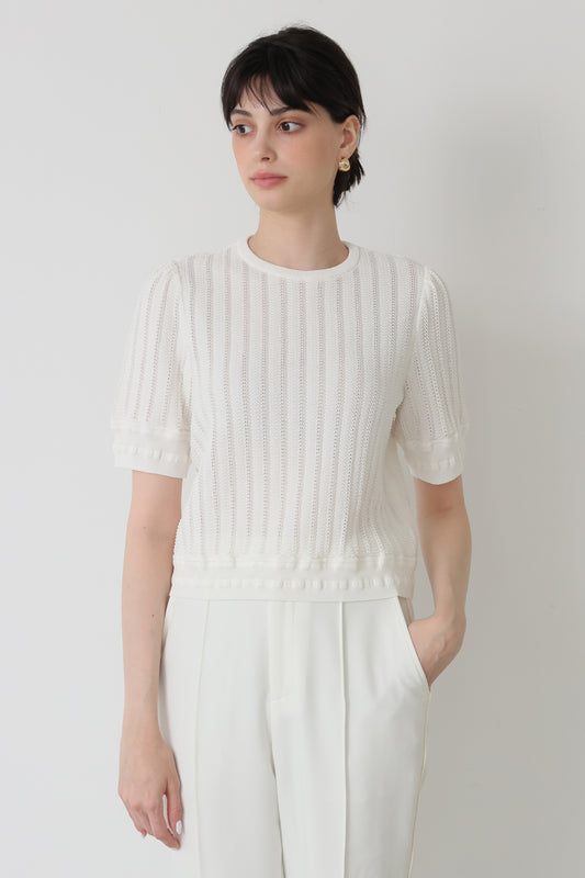 Jane half-sleeve knit tops (White)