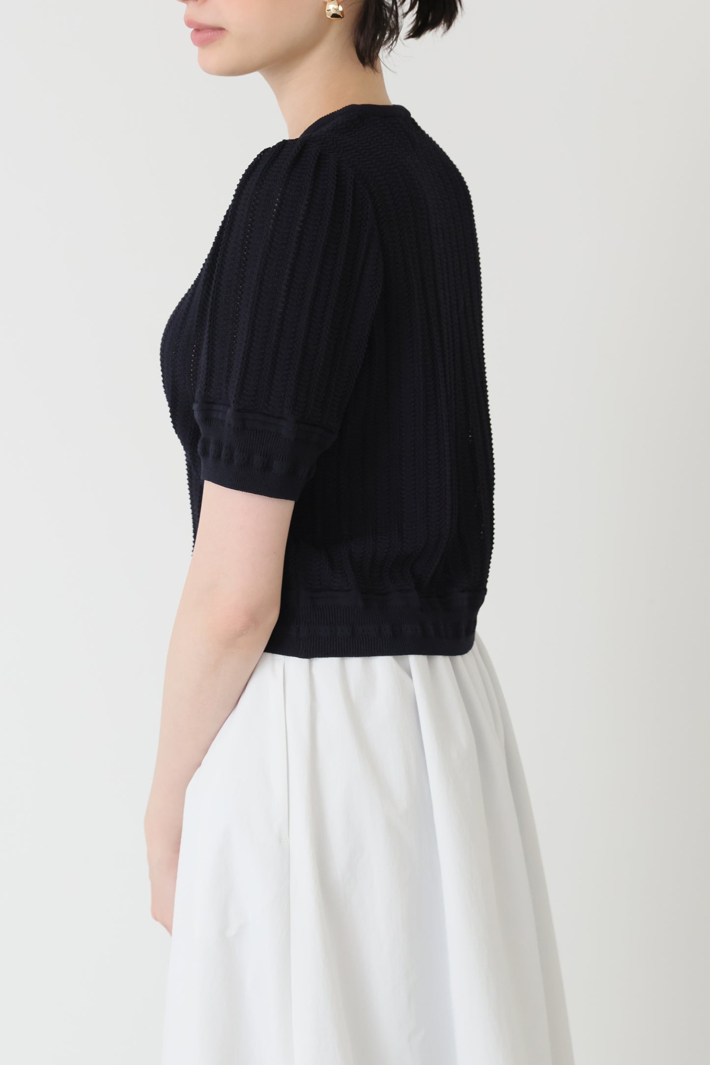 Jane half-sleeve knit tops (Navy)