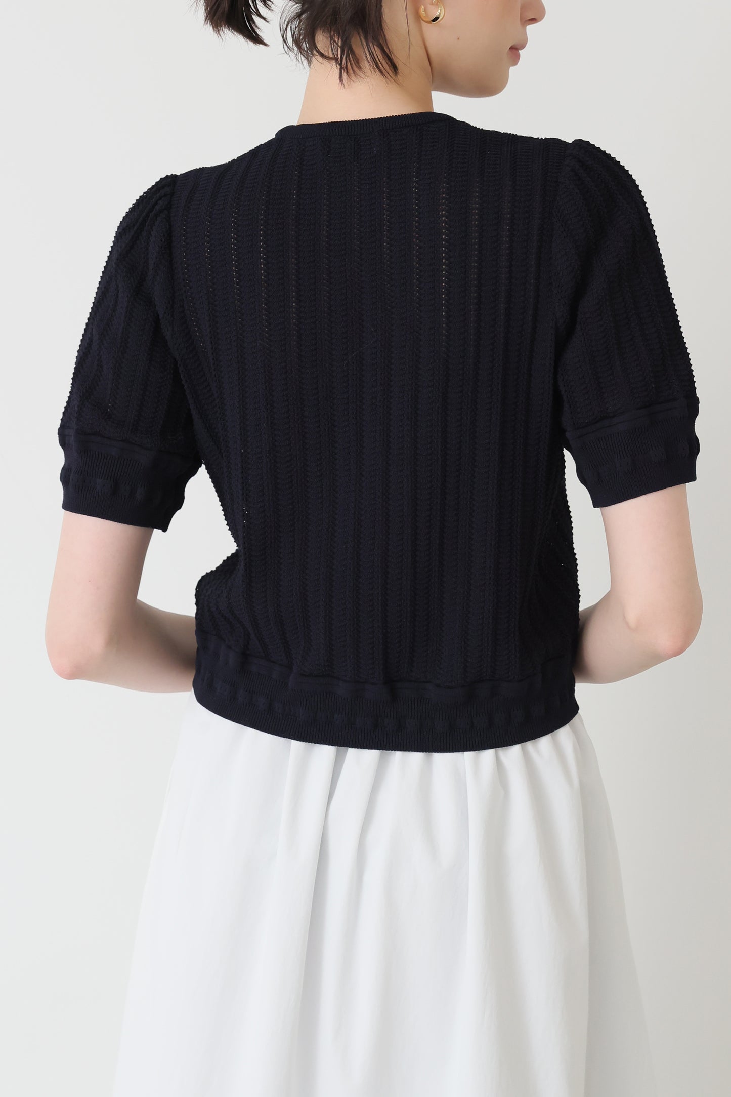 Jane half-sleeve knit tops (Navy)