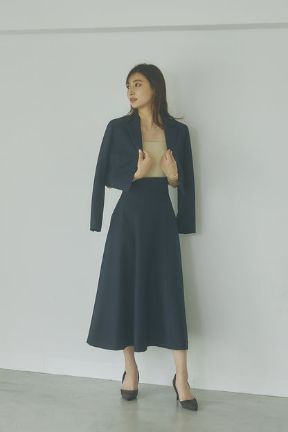 Noble short jacket & Noble high-waist skirt （Navy）