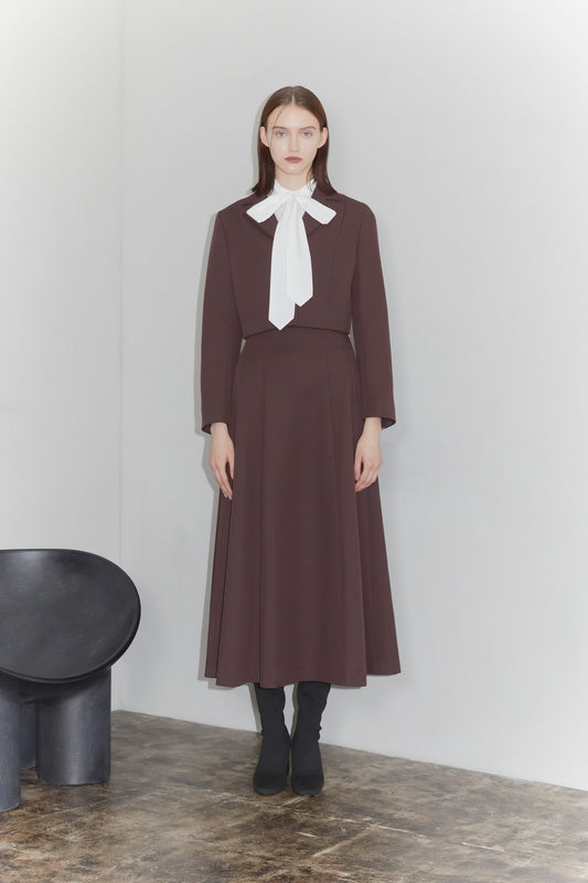 Noble short jacket & Noble high-waist skirt （Dark brown）