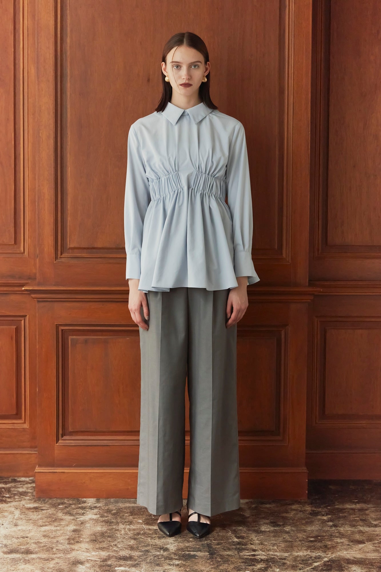 Belted wide pants (Light gray)