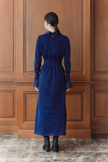 Elastic knit dress (Navy blue)