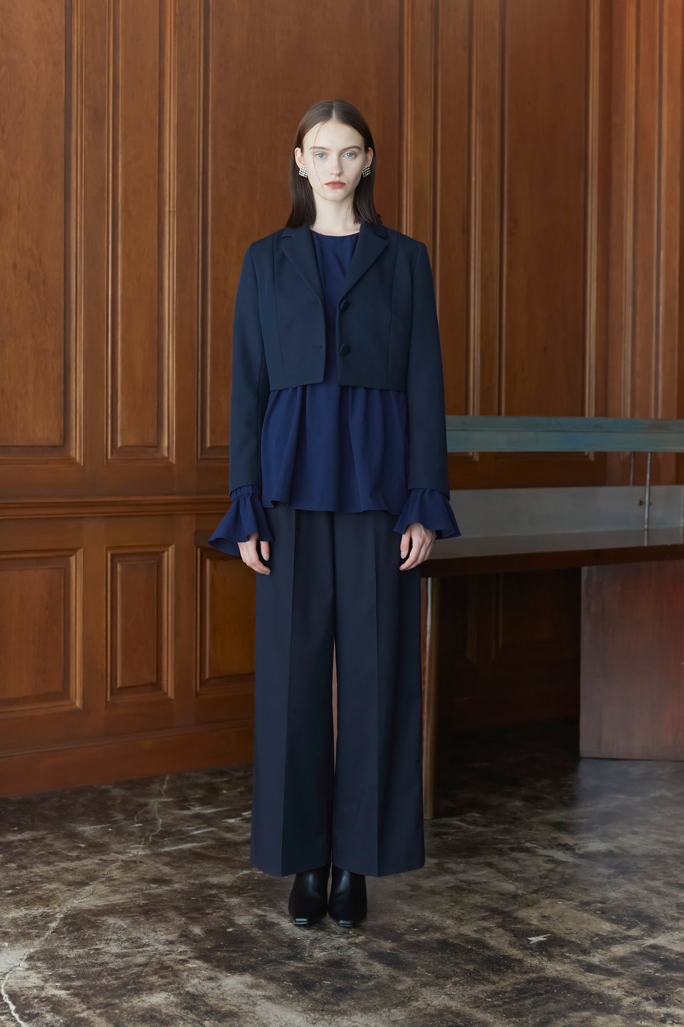 Belted wide pants (Dark navy) – Audire