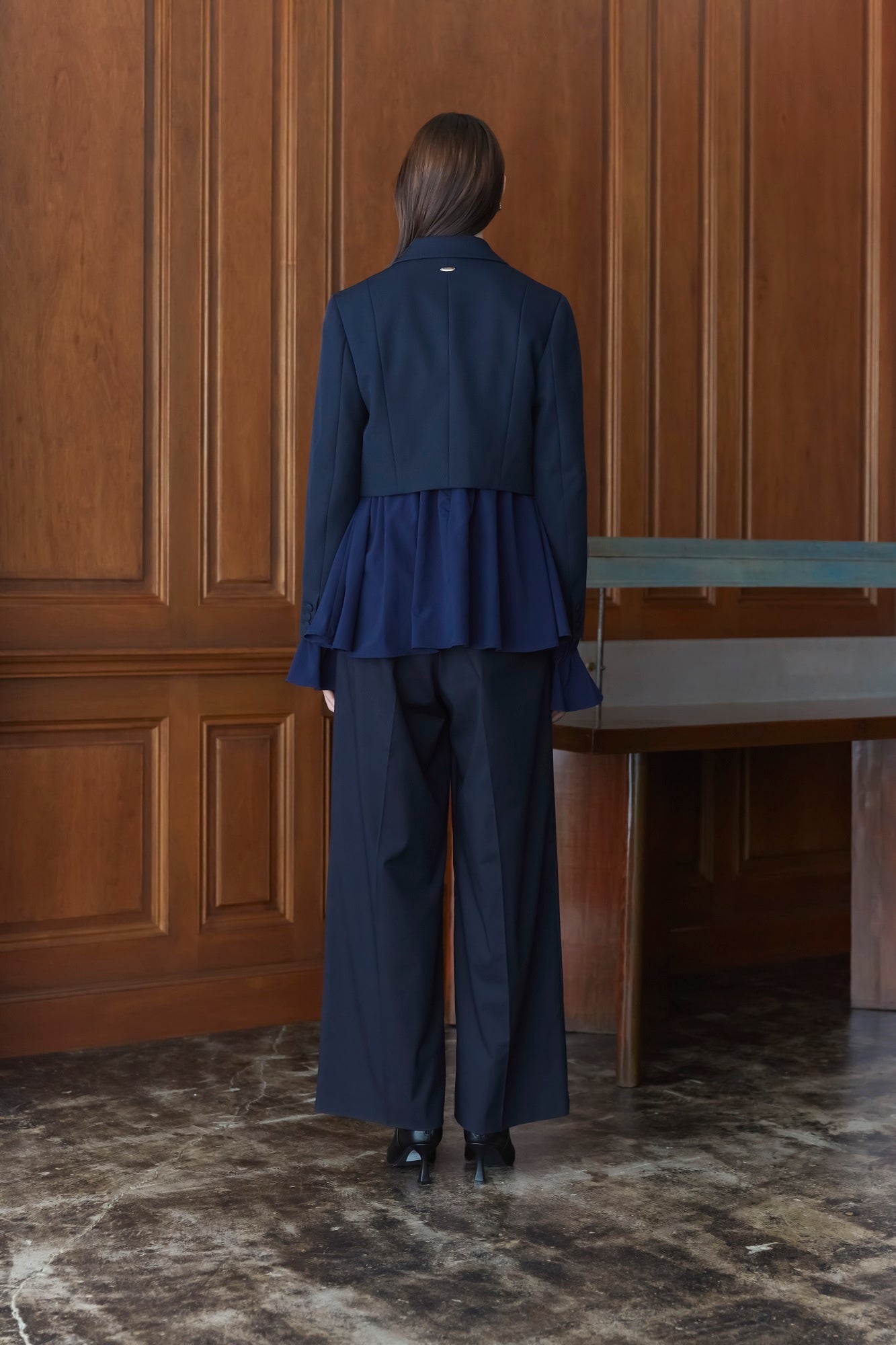 Belted wide pants (Dark navy) – Audire