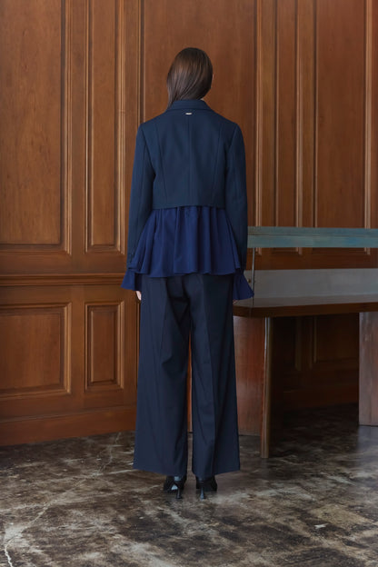 Belted wide pants (Dark navy)