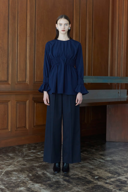 Belted wide pants (Dark navy)