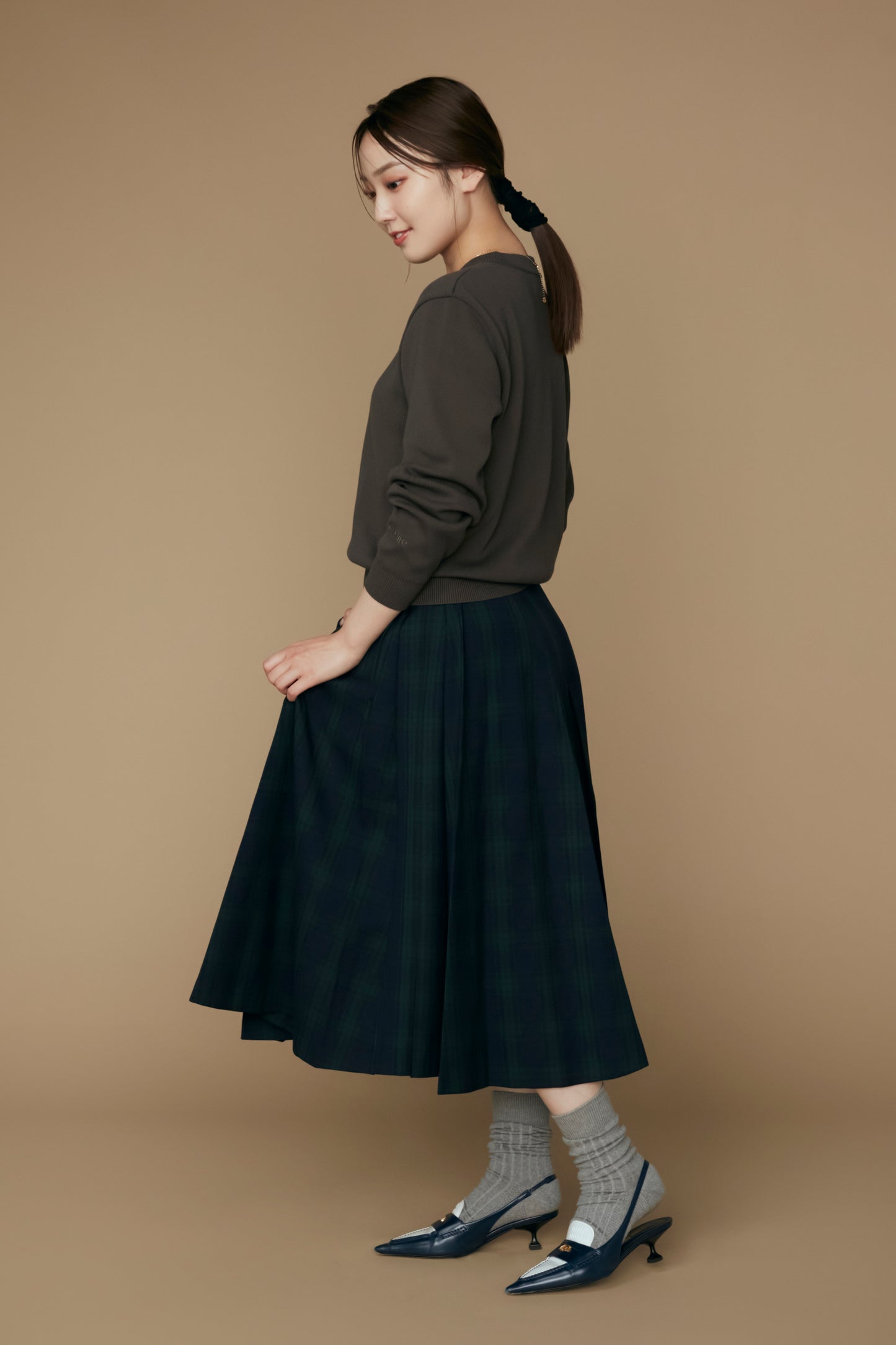 Gentle pleated skirt (Black watch)