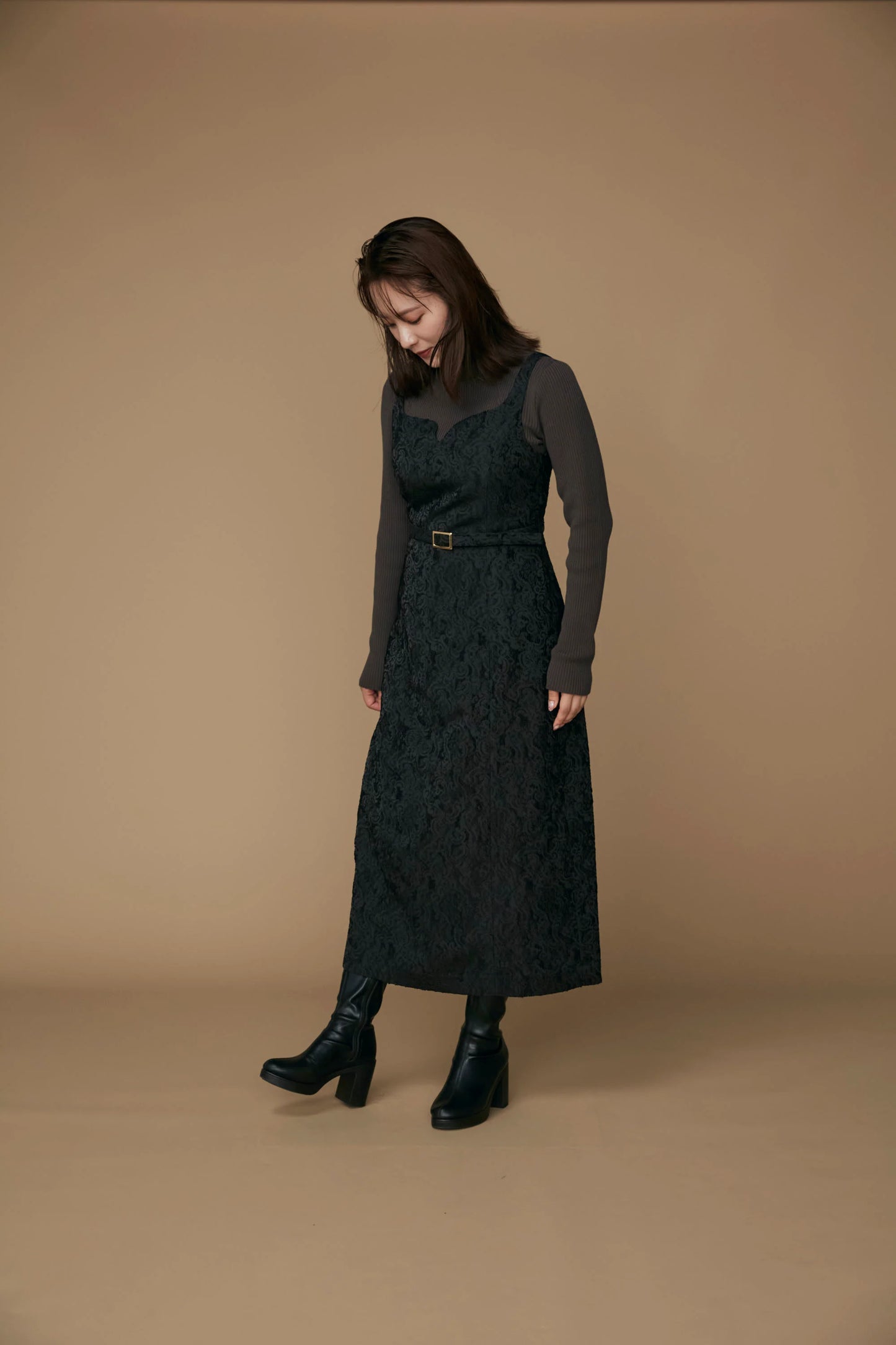 Jacquard  jumper skirt (Black flower)
