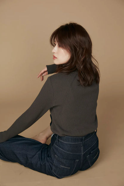 Pleasant rib turtle sweater (Charcoal)