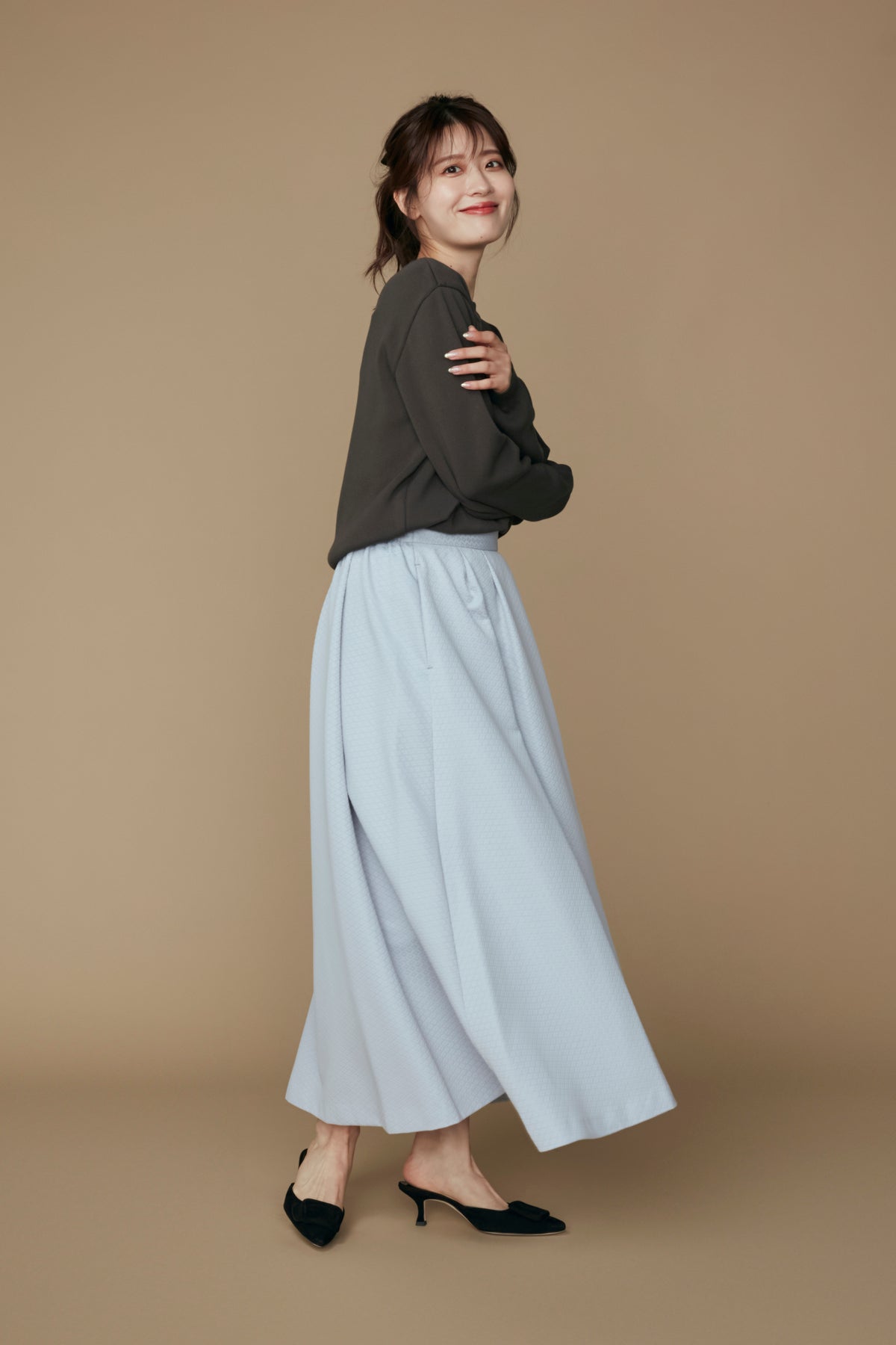 Blooming jacquard skirt (Blue gray)