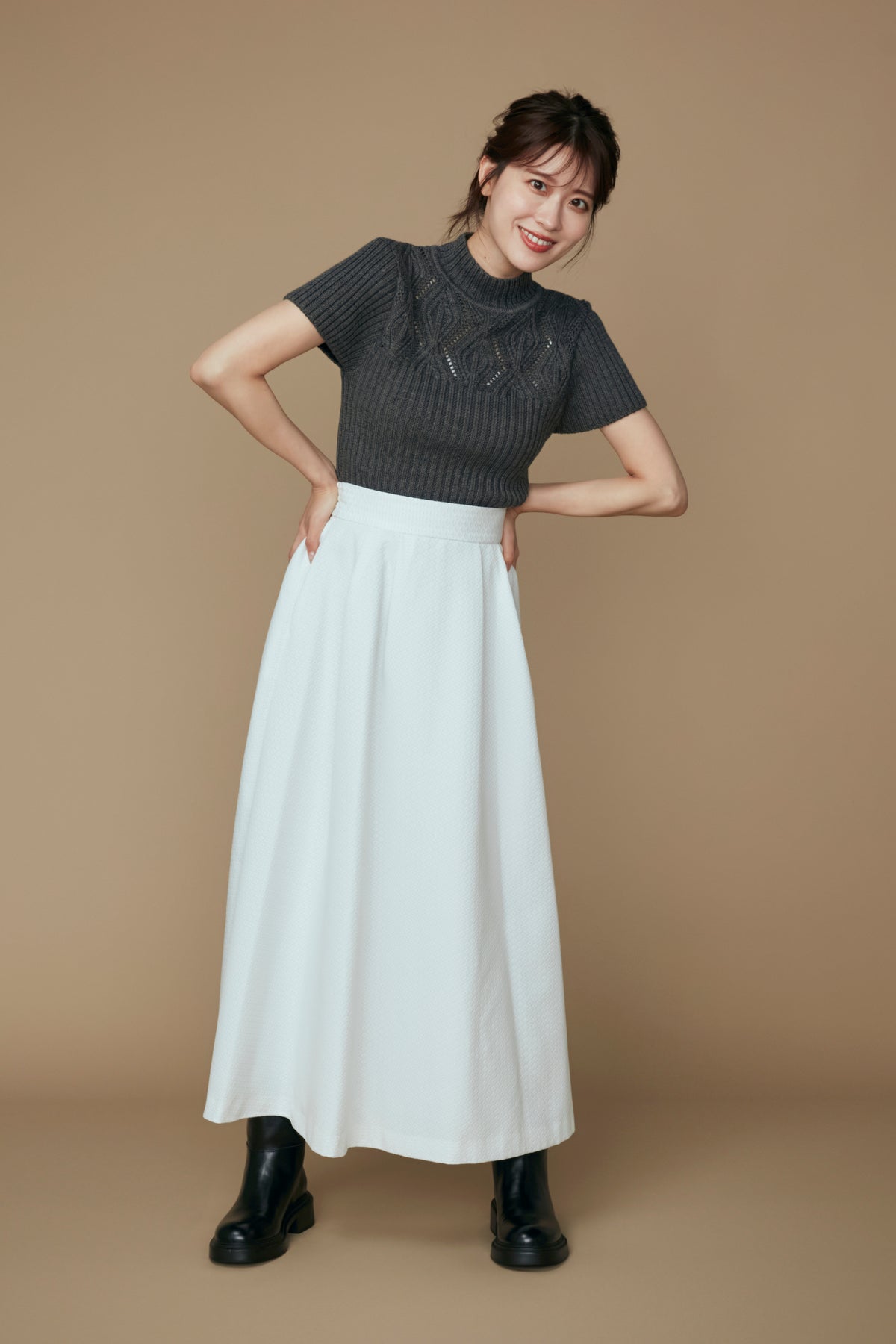 Blooming jacquard skirt (White/dot)