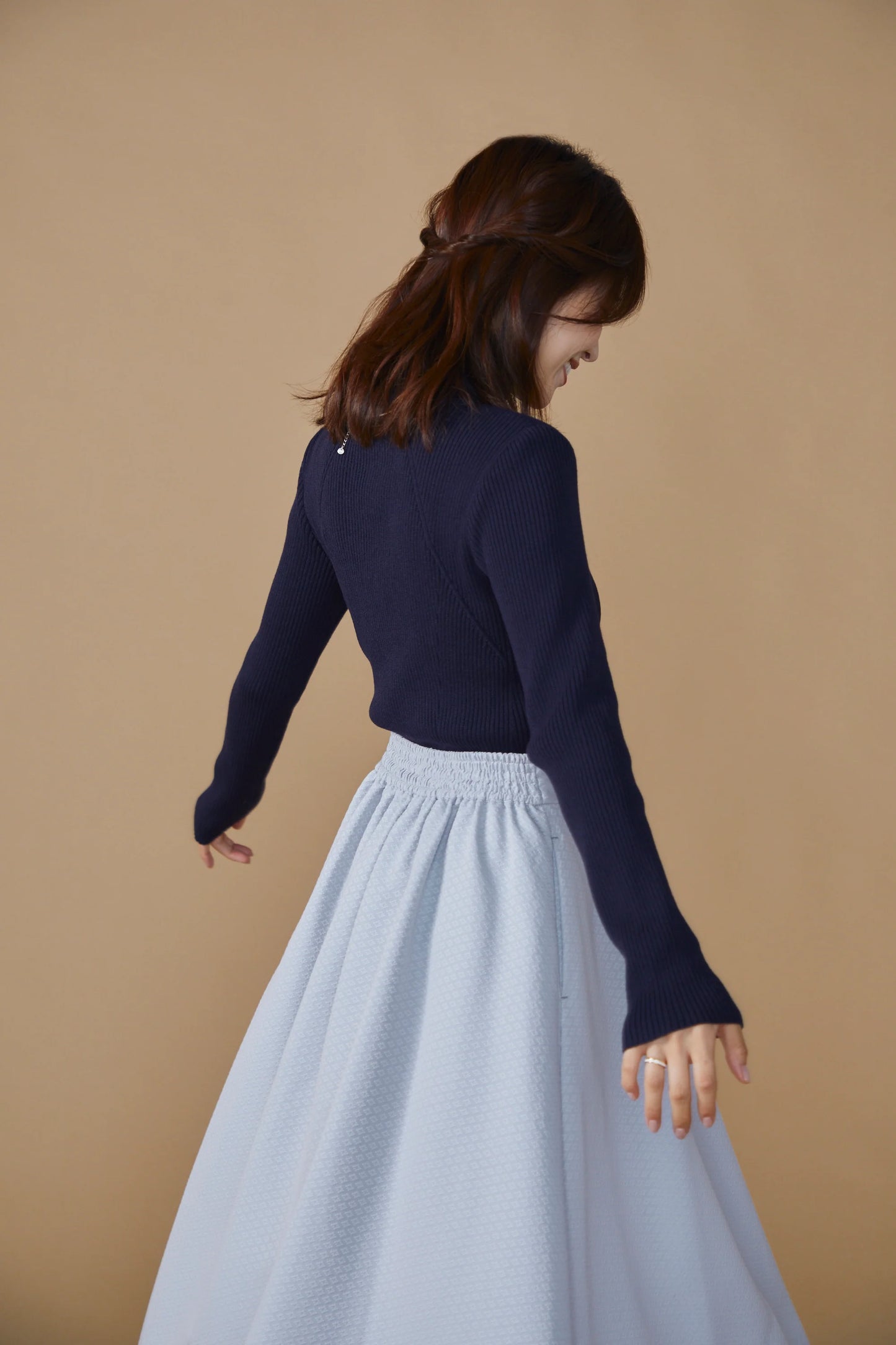 Pleasant rib turtle sweater (Navy)