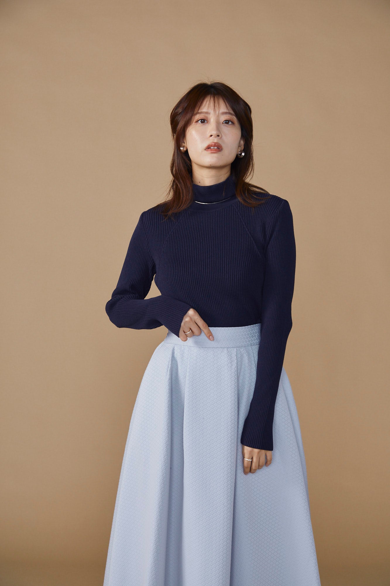 Pleasant rib turtle sweater (Navy)