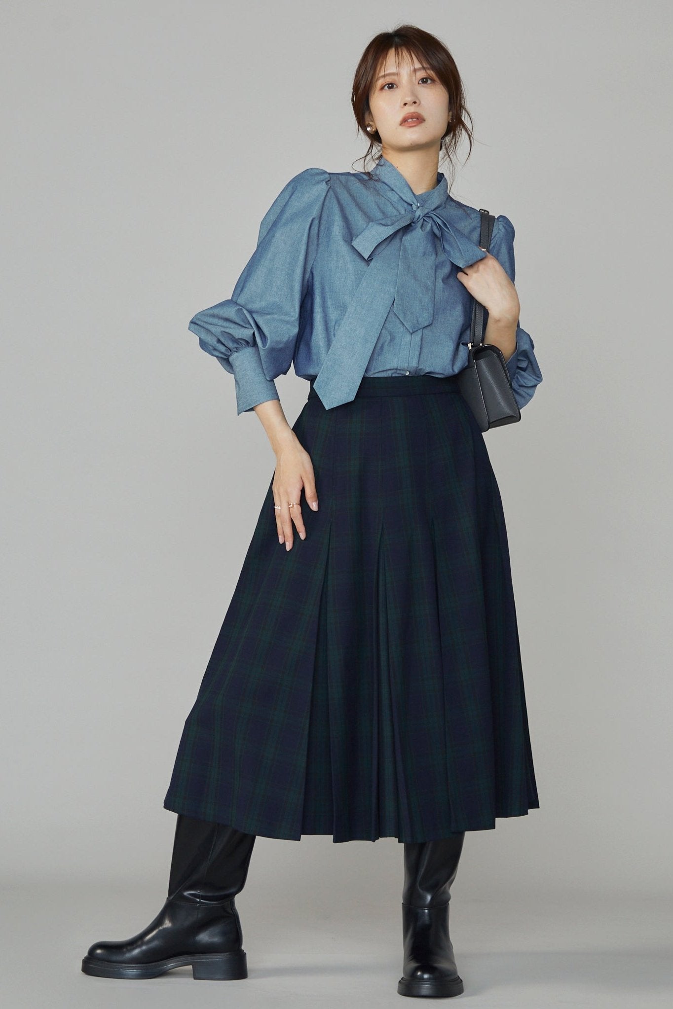 Gentle pleated skirt (Black watch)