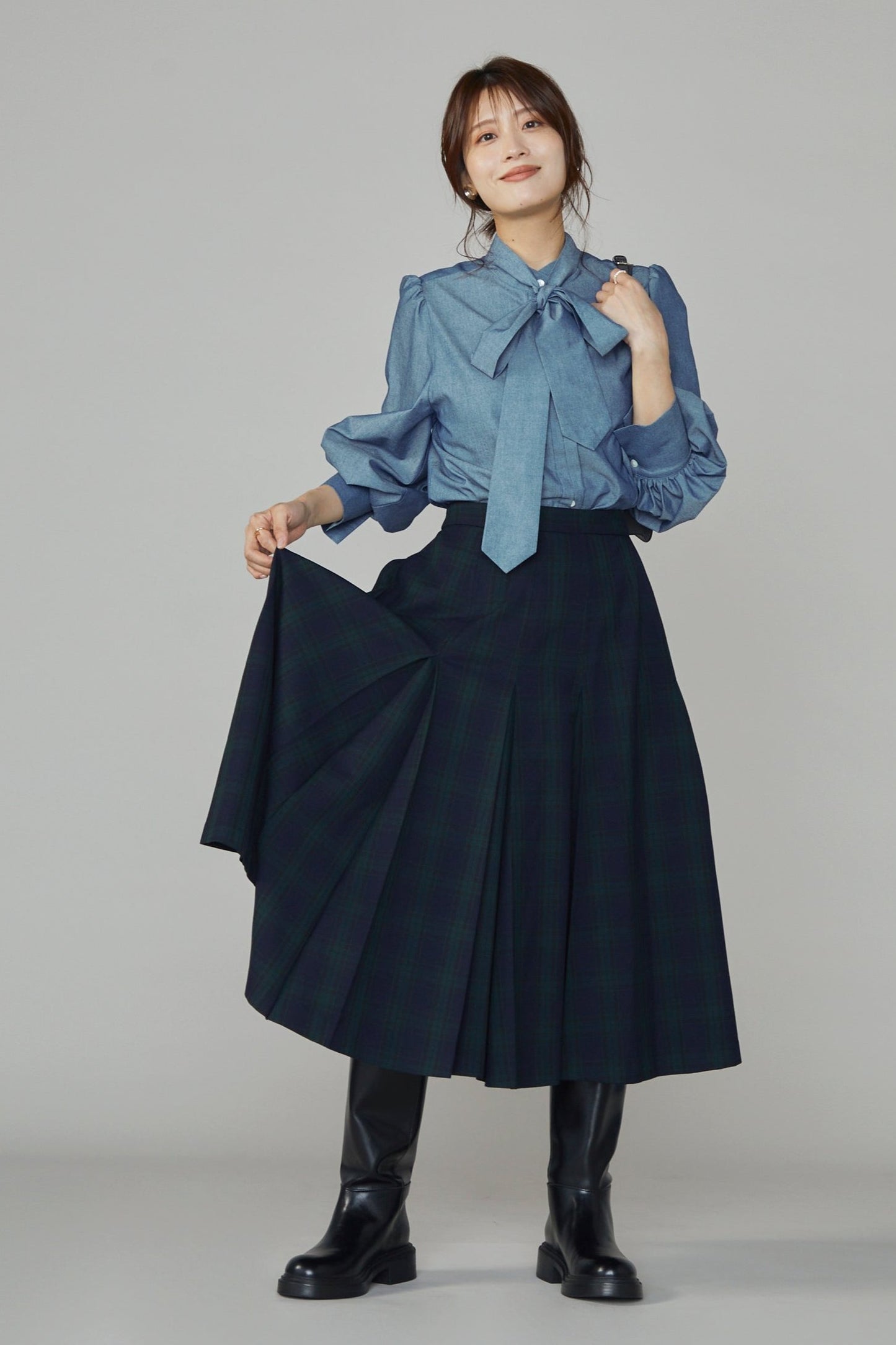 Gentle pleated skirt (Black watch)