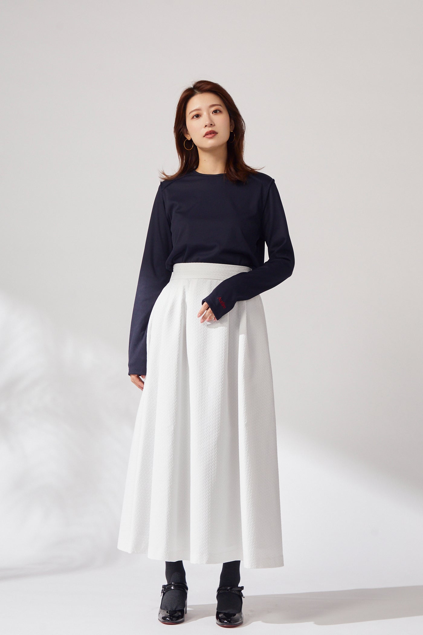 Blooming jacquard skirt (White/dot)