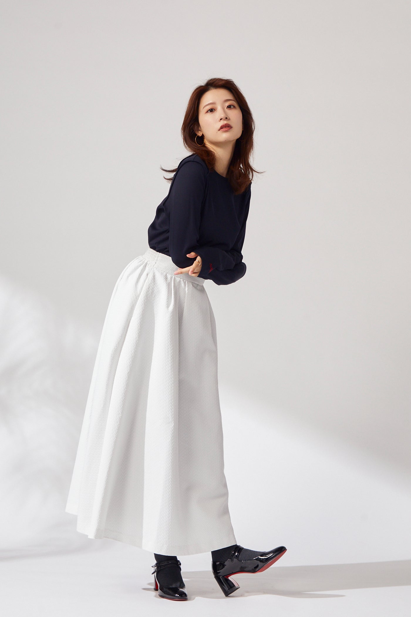 Blooming jacquard skirt (White/dot)