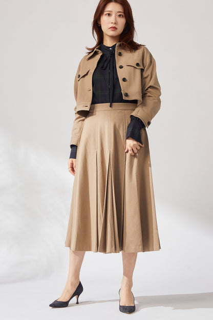 Gentle pleated skirt (Camel)