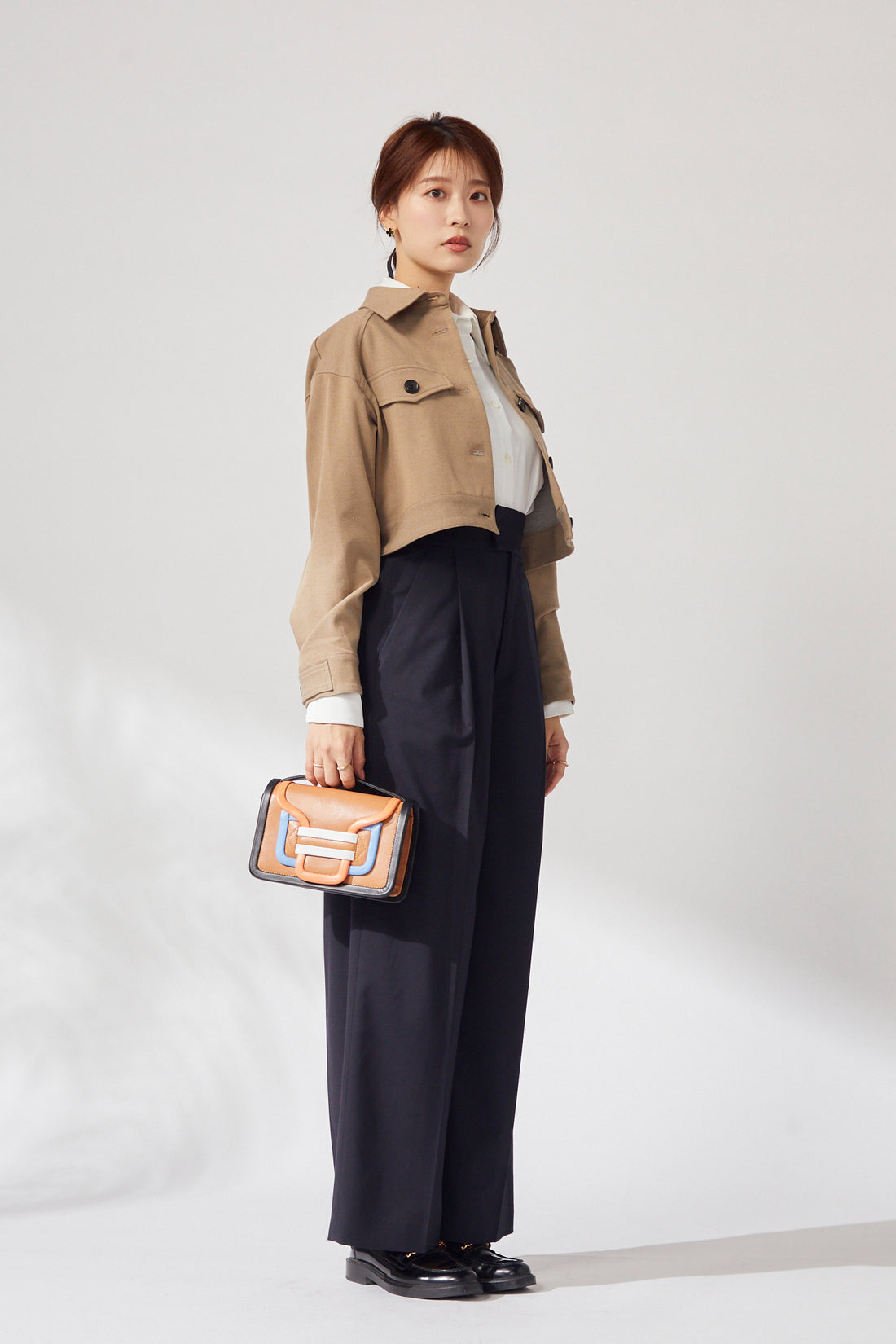 Belted wide pants (Dark navy)