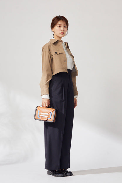 Belted wide pants (Dark navy)