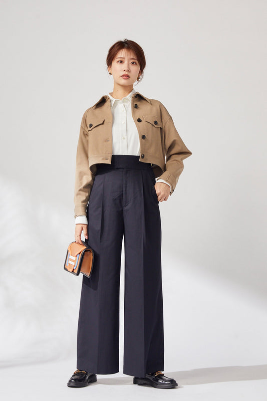 Belted wide pants (Dark navy)
