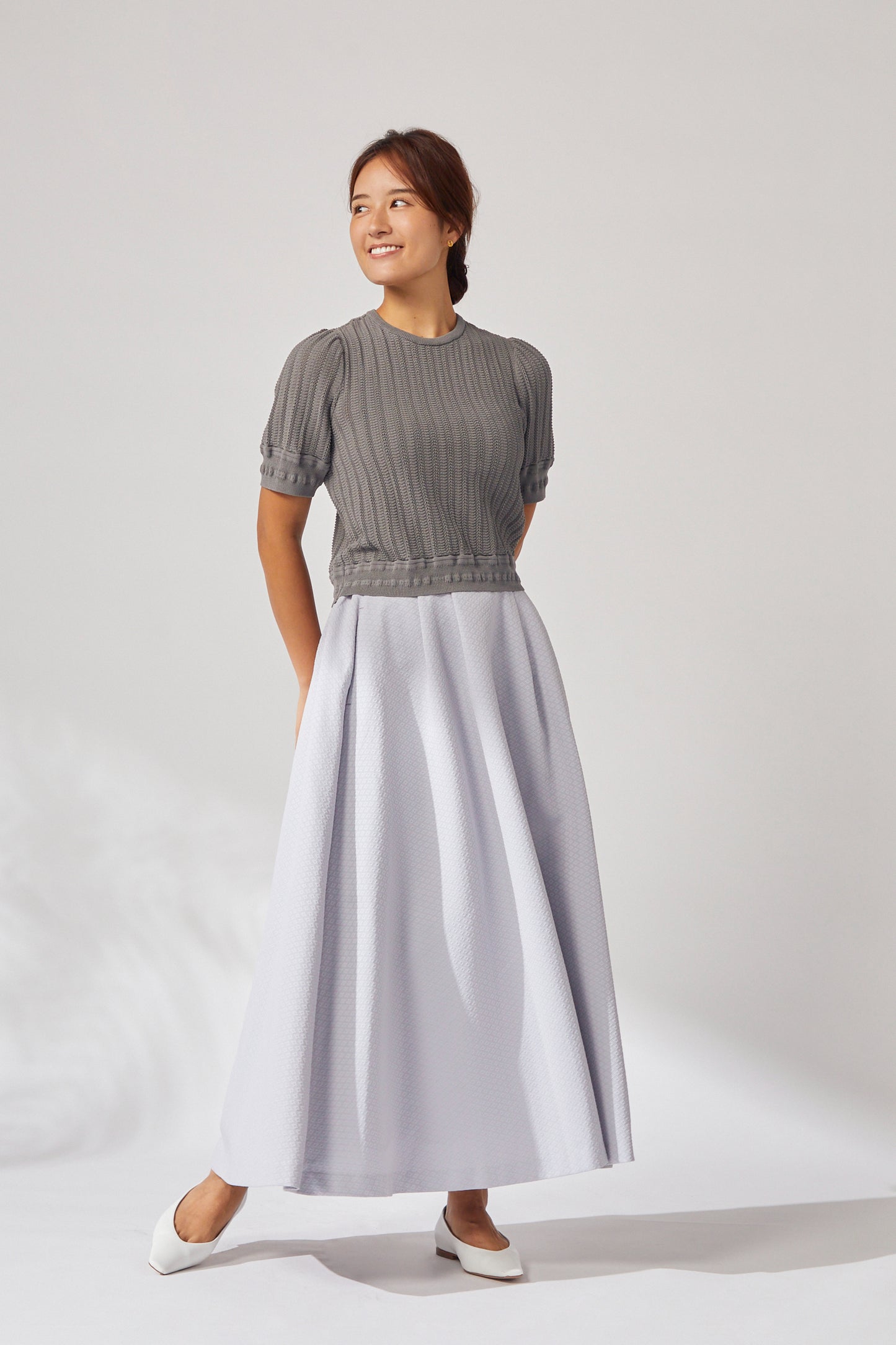 Blooming jacquard skirt (Blue gray)