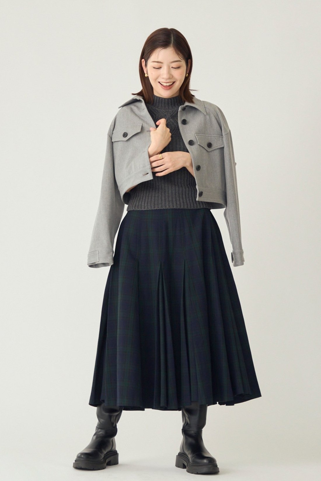 Gentle pleated skirt (Black watch)