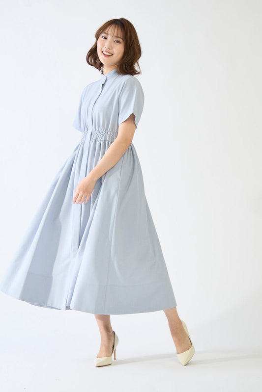 Shirring shirt dress(Blue gray)