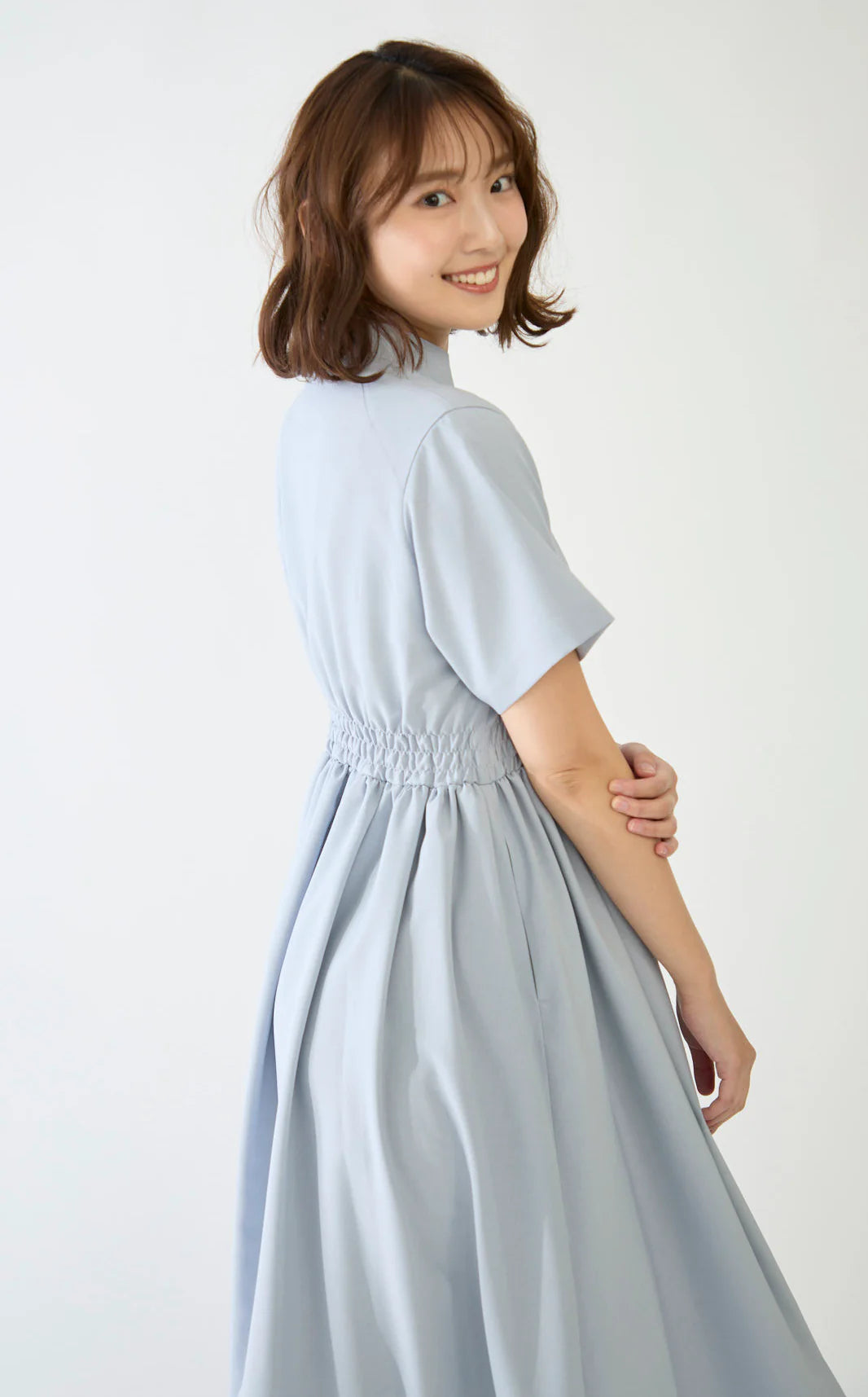 Shirring shirt dress(Blue gray) – Audire