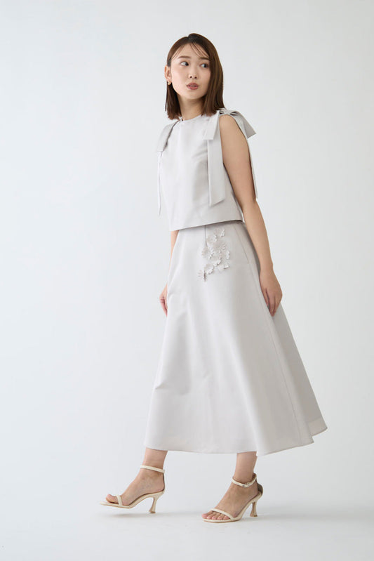 Bouquet grosgrain circular skirt(Beige)