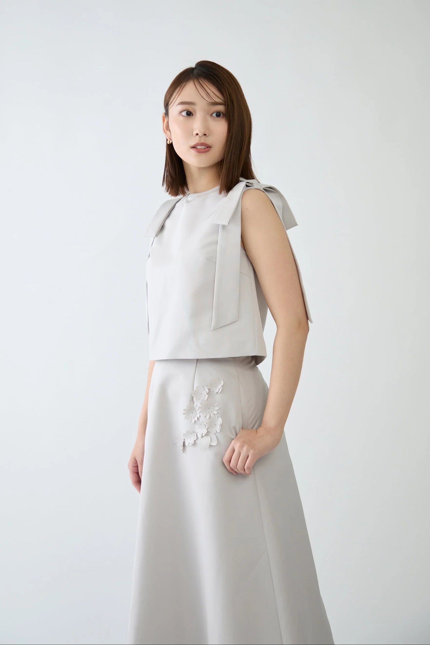 Bouquet grosgrain circular skirt(Beige)