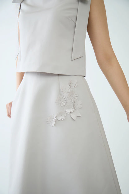 Bouquet grosgrain circular skirt(Beige)