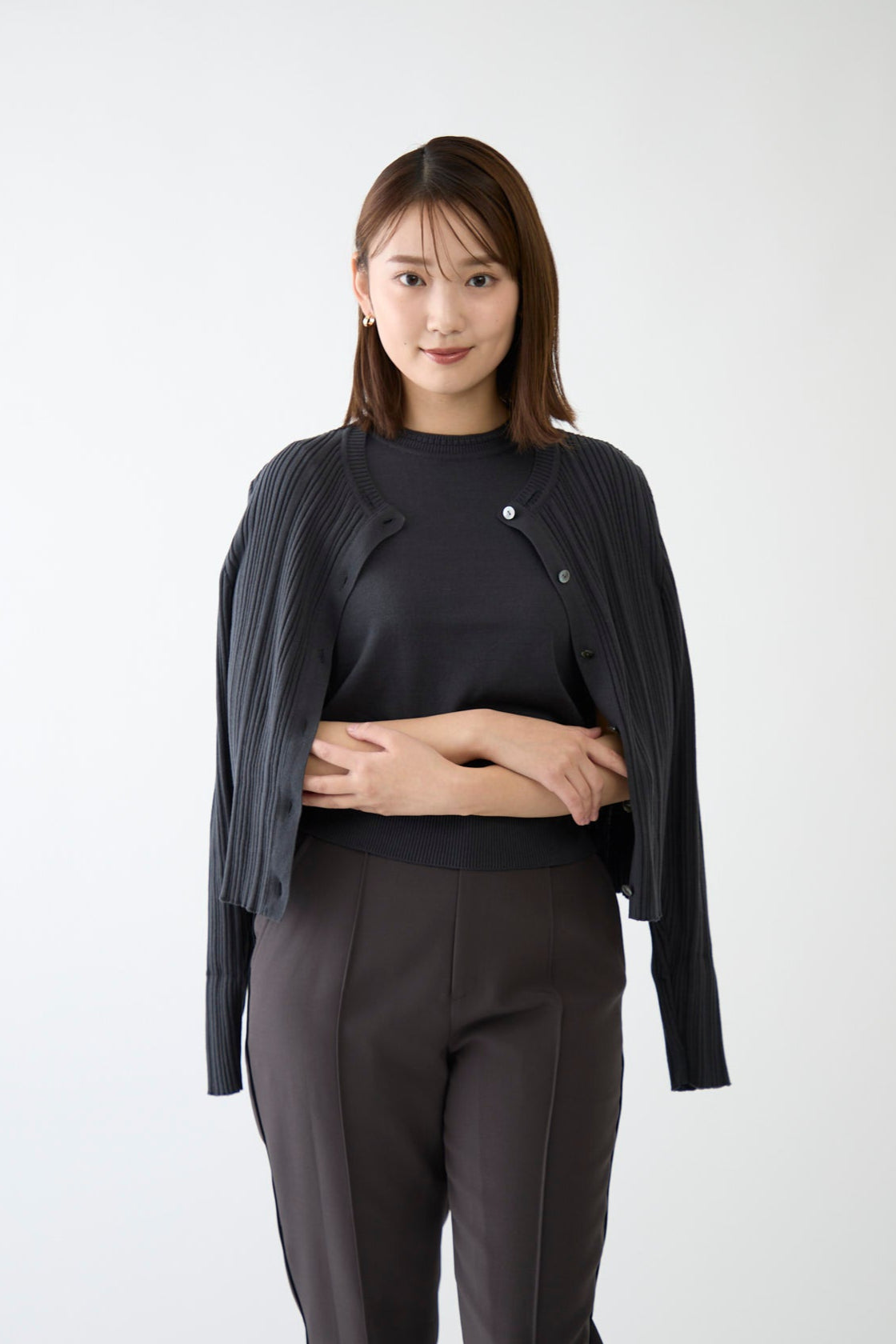 Bowtie rib ensemble knit(Chacoal)