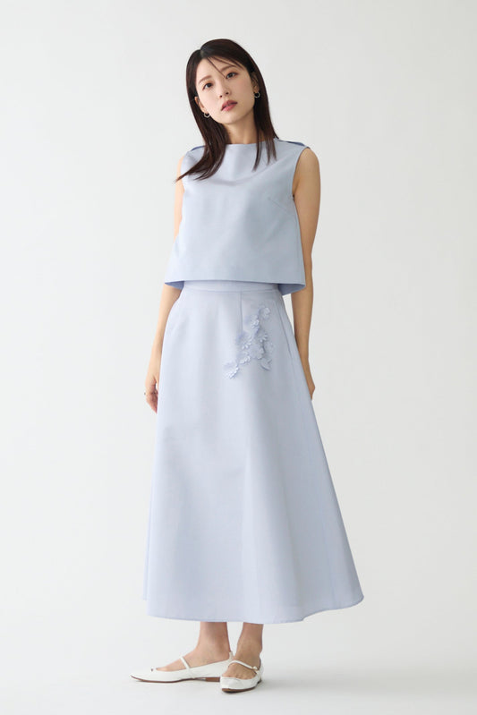 Bouquet grosgrain circular skirt(Blue gray)