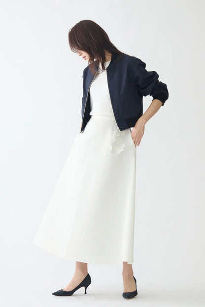 Bouquet grosgrain circular skirt(White)