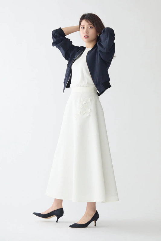 Bouquet grosgrain circular skirt(White)