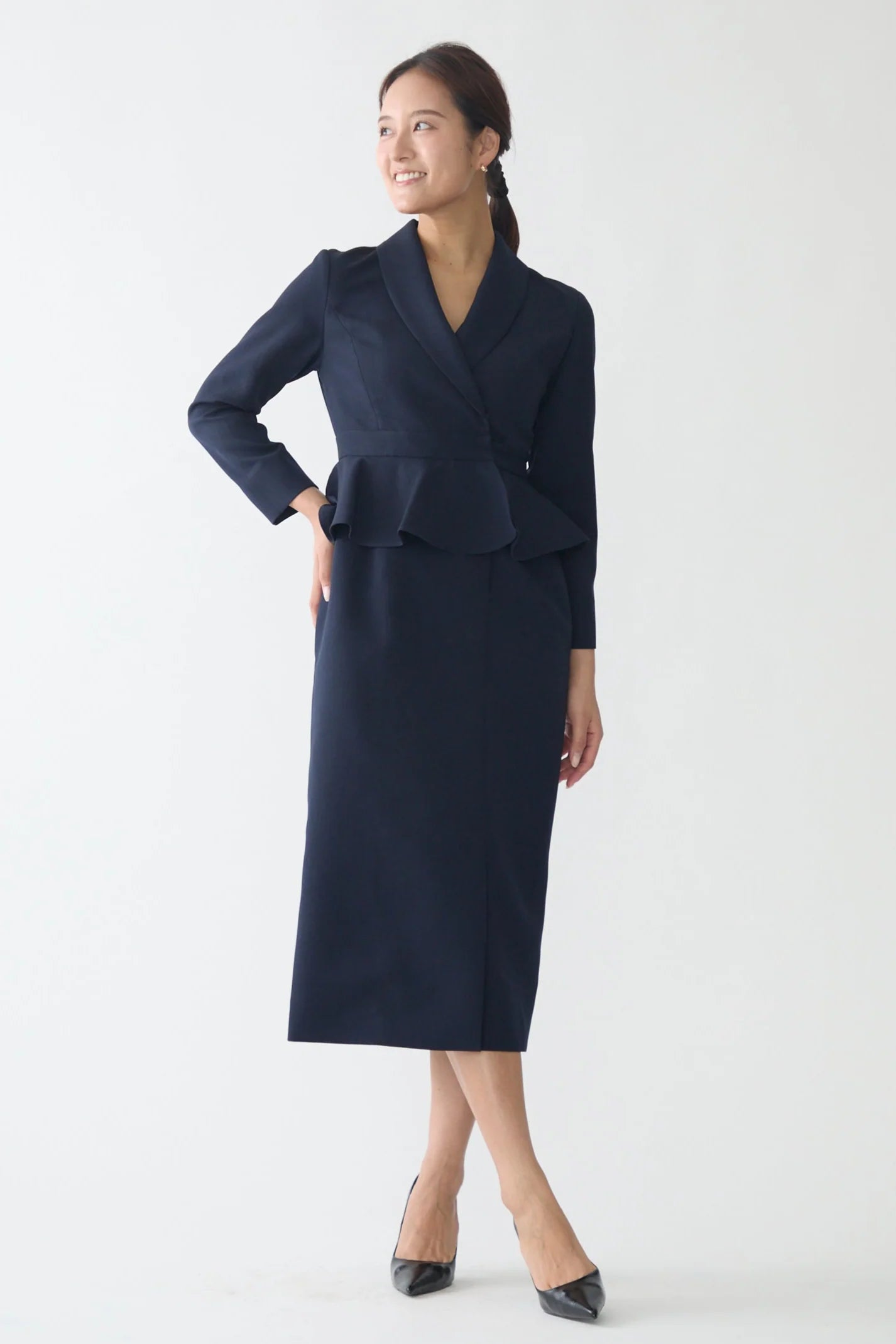 Cheer up peplum dress (Navy) – Audire Cheer up peplum dress (Navy) – Audire