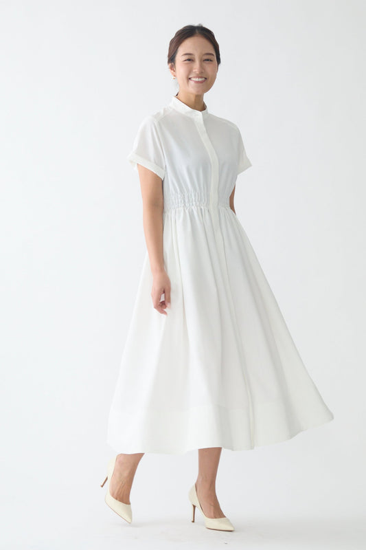 Shirring shirt dress(White)