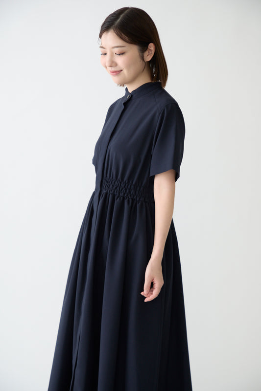 Shirring shirt dress(Navy)