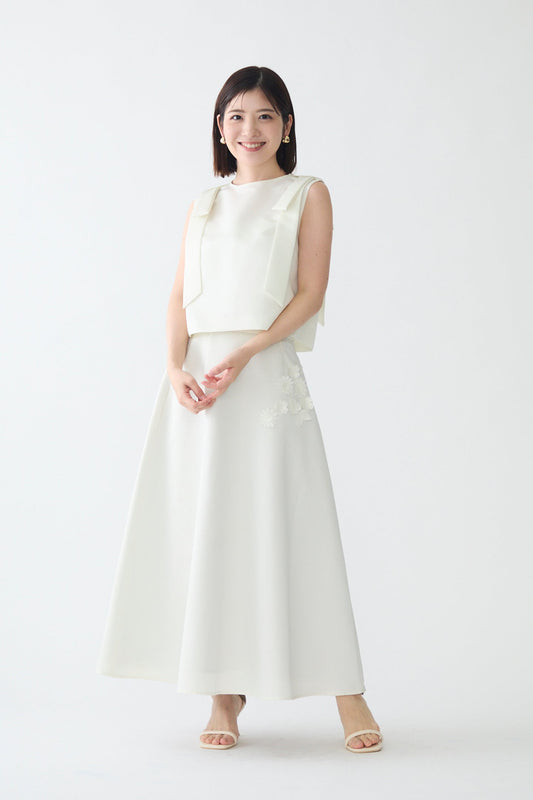 Bouquet grosgrain circular skirt(White)